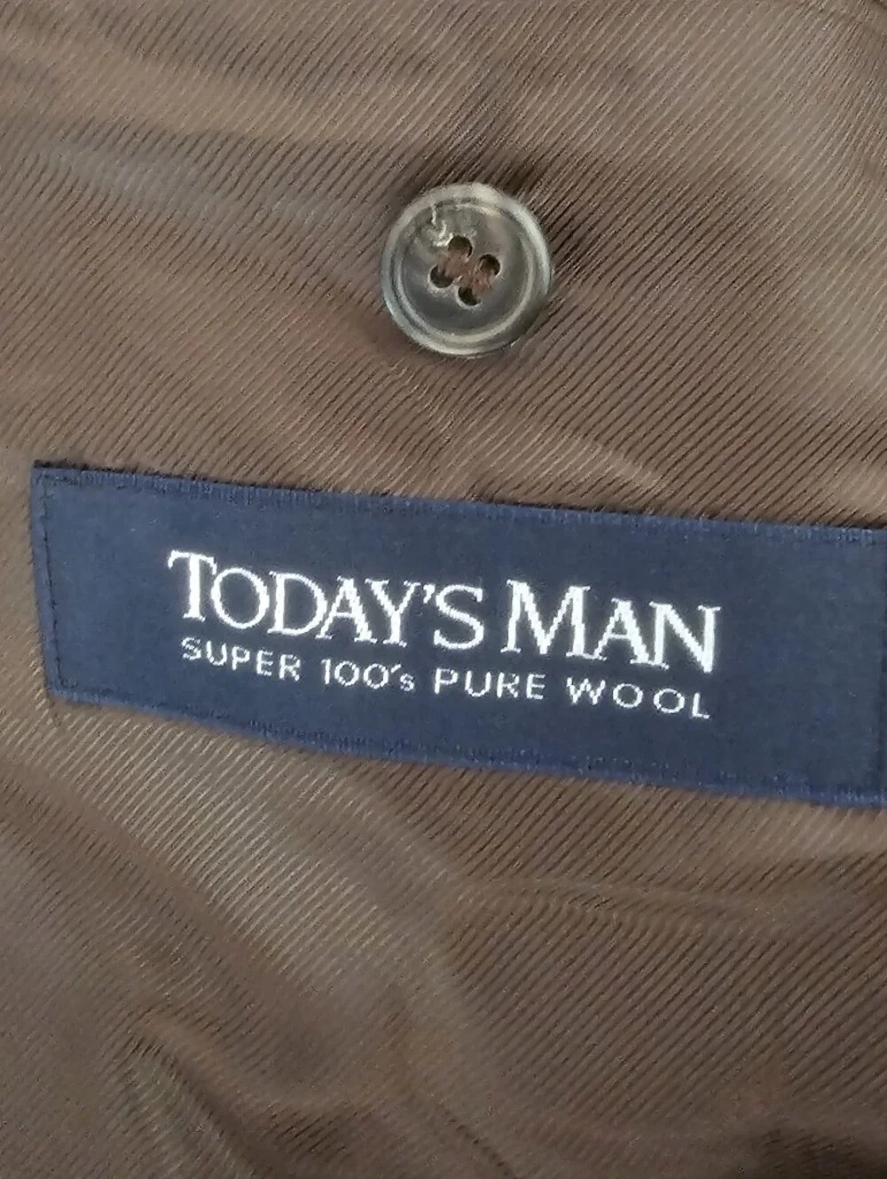 Today's Man 100% Wool Blazer Vest Men’s 41R Brown Glen Plaid Country Heritage